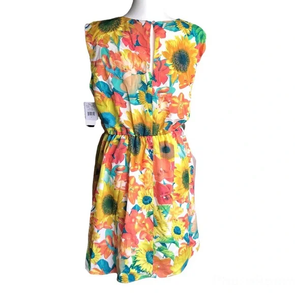 J. Taylor Ivory Orange/Yellow/Teal/Green Sleeveless Dress-Sz 12 NWT - Picture 3 of 3